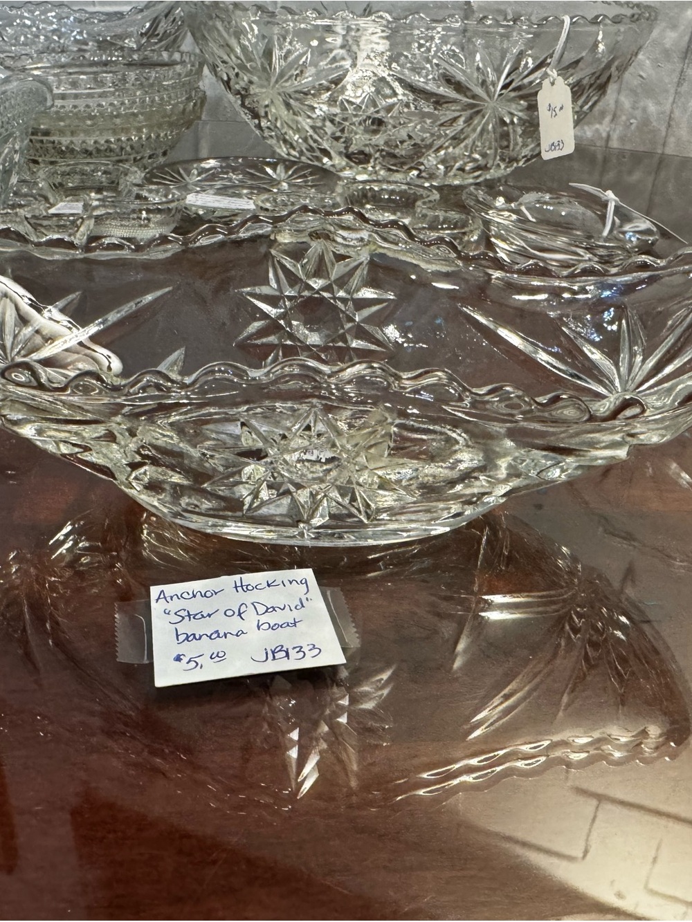 Anchor Hocking Clear Cut Glass Banana Boat Dish